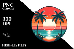 Retro Tropical Beach Sunset, Clipart, PNG Product Image 2