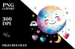 Digital Painting with Smiling Moon and Hearts PNG Product Image 2