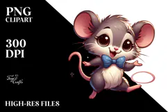 Cute Cartoon Mouse with Bow Tie PNG Product Image 2