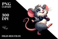 Cute Cartoon Mouse with Bow Tie PNG Product Image 2