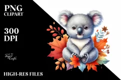 Cute Baby Koala Autumn Leaves | Sublimation | Clipart Product Image 1