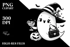 Cute Ghost with Purse Holding Cocktail PNG Product Image 1