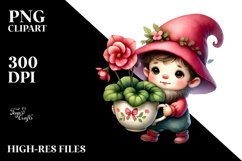 Cute Baby Gnome with Begonia in Cup PNG Product Image 2