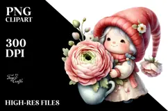 Watercolor Baby Gnome with Ranunculus, PNG Product Image 2