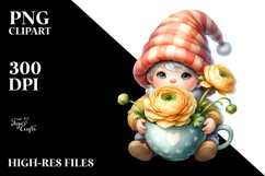 Gnome with Ranunculus Cup PNG Product Image 2