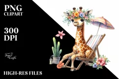 Watercolor Giraffe with Floral Wreath on Beach Chair | Product Image 1
