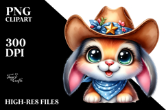 Goofy Cute Bunny with Cowboy Hat PNG Product Image 2