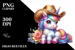 Colorful Baby Unicorn with Cowboy Hat, Transparent PNG Product Image 3