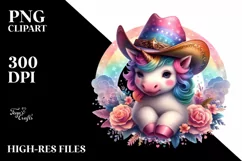 Colorful Baby Unicorn with Cowboy Hat, Transparent PNG Product Image 1