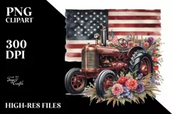 Watercolor Vintage Tractor with USA Flag | Clipart Product Image 1