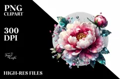 Shiny Peonies | Round Watercolor Clipart Product Image 3