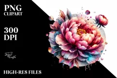 Shiny Peonies | Round Watercolor Clipart Product Image 1