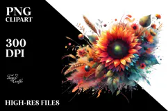 Colorful Sunflower, Watercolor PNG Product Image 2
