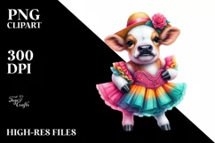 Colorful Baby Cow in Mambo Dancer's Dress, Transparent PNG Product Image 3