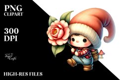 Cute Baby Gnome with Camellia PNG Product Image 2