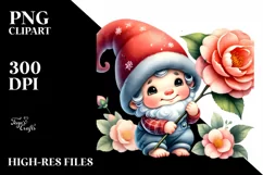 Cute Baby Gnome with Camellia PNG Product Image 2