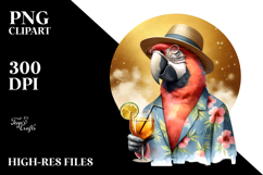 Hipster Parrot in Beachwear Drinking Cocktail Product Image 2