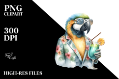 Hipster Parrot Drinking Cocktail PNG Product Image 2
