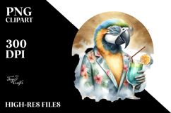 Hipster Parrot in Beachwear Drinking Cocktail Product Image 2