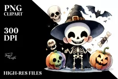 Watercolor Skeleton Halloween Clipart, Transparent PNG Product Image 3