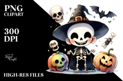 Watercolor Skeleton Halloween Clipart, Transparent PNG Product Image 2