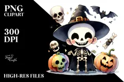 Watercolor Skeleton Halloween Clipart, Transparent PNG Product Image 2