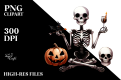 Watercolor Skeleton Halloween Clipart, Transparent PNG Product Image 2