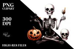 Watercolor Skeleton Halloween Clipart, Transparent PNG Product Image 2