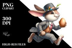 Goofy Bunny Running with Egg in Watercolor PNG Product Image 2