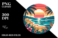 Retro Tropical Beach Sunset, Clipart PNG Product Image 2