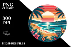 Retro Tropical Beach Sunset, Clipart PNG Product Image 2