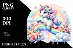 Colorful Baby Unicorn Jumping Over Rainbow, Transparent PNG Product Image 1