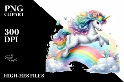 Colorful Baby Unicorn Jumping Over Rainbow, Transparent PNG Product Image 3