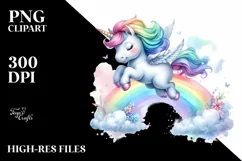 Colorful Baby Unicorn Jumping Over Rainbow, Transparent PNG Product Image 1