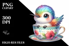 Colorful Baby Hummingbird in Tea Cup | Sublimation | Clipart Product Image 3