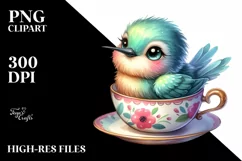 Colorful Baby Hummingbird in Tea Cup | Sublimation | Clipart Product Image 1