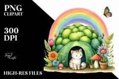 Colorful Nature Rainbow Cat,Mushroom | Watercolor Product Image 3