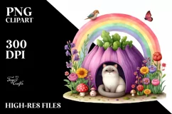 Colorful Nature Rainbow Cat,Mushroom | Watercolor Product Image 1