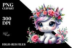 Cute Baby Unicorn Vibrant Drawing, White Background PNG Product Image 2