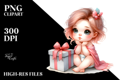 Cute Baby with Gift PNG Product Image 2