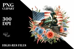 Watercolor Vintage Train with USA Flag | Clipart Product Image 3