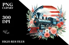 Watercolor Vintage Train with USA Flag | Clipart Product Image 1