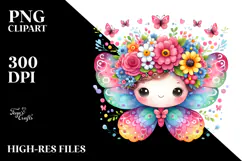 Colorful Butterfly Sitting with Flower Crown | Clipart Product Image 2