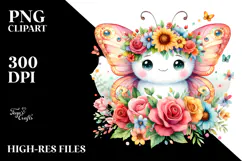 Colorful Butterfly Sitting with Flower Crown | Clipart Product Image 2