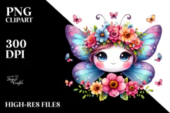 Cute Watercolor Butterfly with Flower Crown Product Image 2