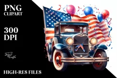 USA Flag Vintage Car Confetti | Sublimation Clipart Product Image 1