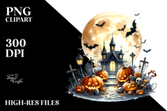 Simple Haloween Clipart with Full Moon PNG Product Image 2