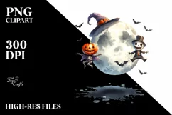 Watercolor Full Moon Halloween Clipart, Transparent PNG Product Image 3