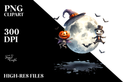 Watercolor Full Moon Halloween Clipart, Transparent PNG Product Image 2