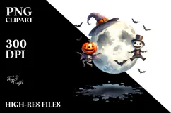 Watercolor Full Moon Halloween Clipart, Transparent PNG Product Image 2